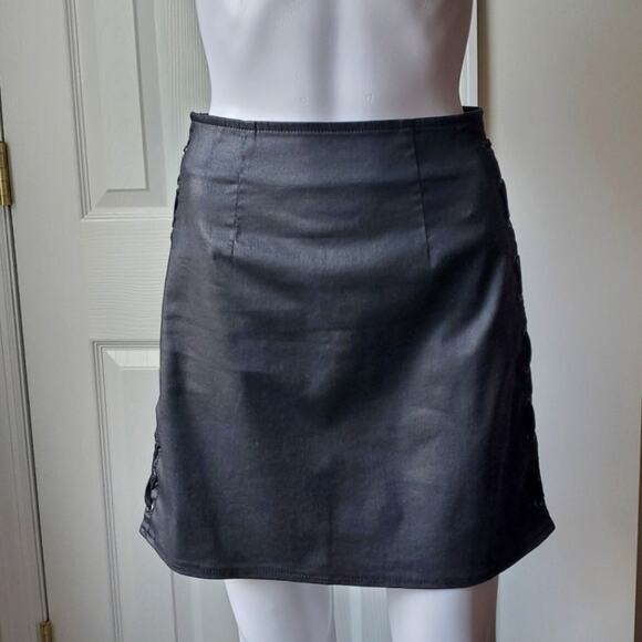 French Connection Skirt Coated Denim Lace Up Party Date Night Sexy Holiday Goth - Picture 3 of 13